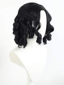 Black Short Curly Bob Wig For Women, Vintage Loose Wave Shoulder Length Synthetic Wig With Side Part, Natural Looking Retro Curly Wig For Daily Party Cosplay Wear - Black - View 5
