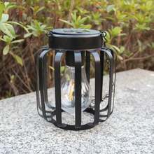 Solar Hanging Lantern, Black Metal Cage Solar Powered Pendant Light, Waterproof LED Edison Bulb Lamp, Auto On/Off Outdoor Decor Light For Garden, Patio, Porch, Tree Branch, Yard, Party, Wedding Ambient Decoration - Warm White Light - View 10