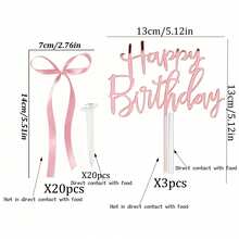 23pcs/10pcs Black & Pink Bow Ribbon Happy Birthday Cake Toppers, Birthday Party Cake & Dessert Decoration Set - Multicolor - View 11