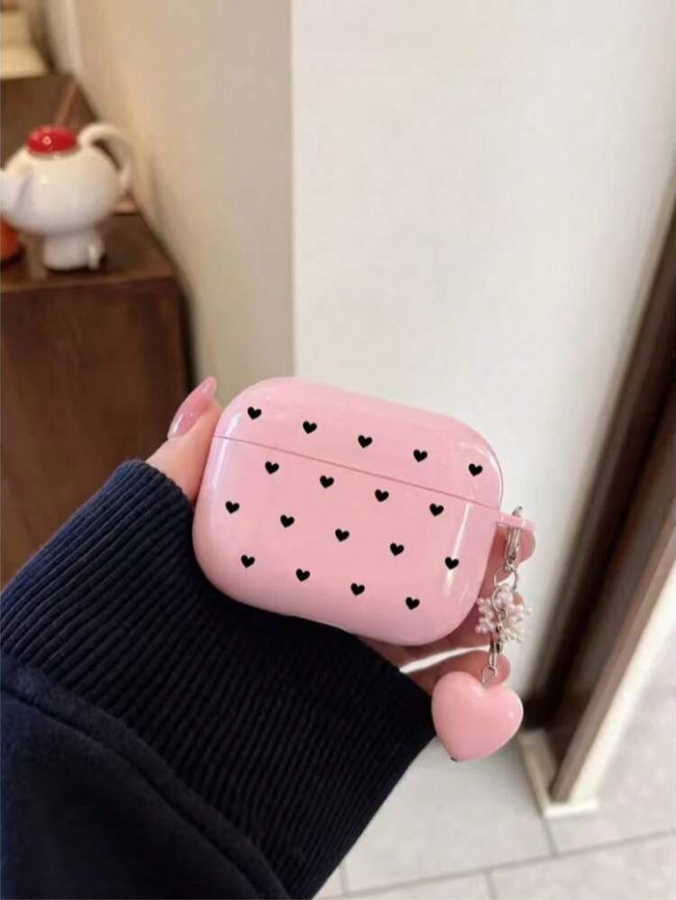 Heart Print Earphone Protective Case With Heart Pendant, Wireless Earphone Anti-Drop Protective Shell, Suitable For Pro/Pro 2/4/5 Generation - Black Heart Polka Dot + Charm - View 2