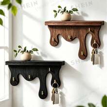 Perchero de pared de estilo goteo de madera con ganchos, marco decorativo, estante de almacenamiento de llaves para la entrada, artículo de decoración pequeño, decoración de pared del hogar, estante de almacenamiento de la entrada, adecuado para dormitorio, sala de estar, cocina, pasillo, diseño de interiores de estilo minimalista moderno y campestre - Ver 2