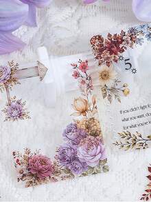 6rolls Transparent PET Washi Tape, Vintage Flower Pattern Decorative Sticker, Great For Hand Journal Collages, Diary Decoration, Gift Box Embellishment And Greeting Card Crafts - Tape - View 4