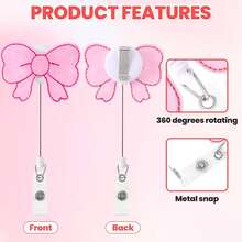 Bow Badge Reel, Retractable Cherry Nurse Badge Holder, Cute ID Card Accessories For Nurse Staff Worker Teacher Office- Pink - Multicolor - View 1