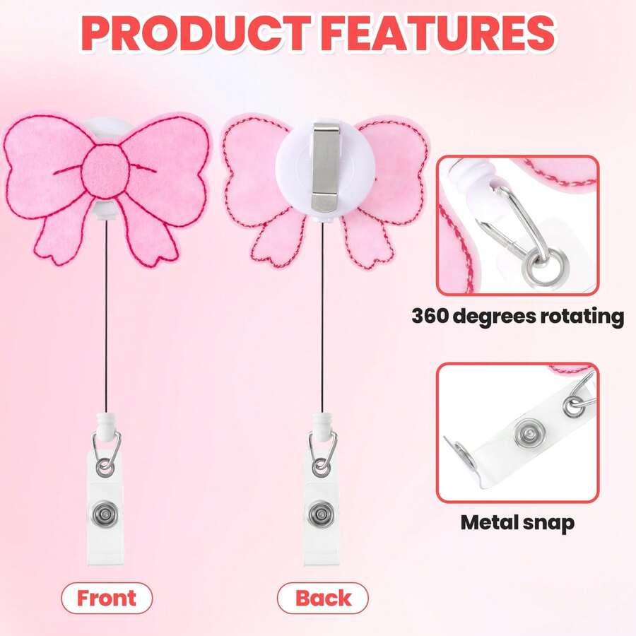 Bow Badge Reel, Retractable Cherry Nurse Badge Holder, Cute ID Card Accessories For Nurse Staff Worker Teacher Office- Pink - Multicolor - View 1