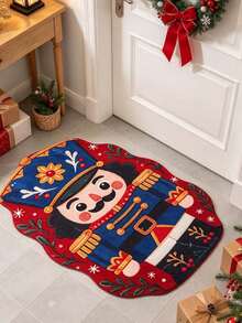 1pc Christmas Cartoon Nutcracker Pattern Shaped Welcome Doormat, Soft Comfortable Fabric Thick With Good Foot Feel Easy To Clean Washable, Foldable Easy Care Carpet Mat, Suitable For Indoor Doormat, Small Carpet, Carpet, Mat, Outdoor Doormat, Kitchen Carpet, Home Decor, Front Door Mat, Area Rug, Outdoor Mat, Christmas Home Decor Carpet, Christmas Holiday Gift - Multicolor - View 3