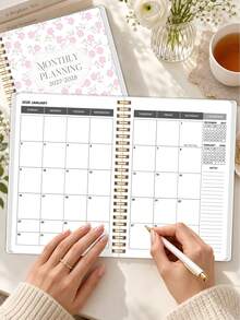 1pc 2027-2028 24-Month Monthly Planner, Pink Floral A5 Spiral Organizer With Gold Coil, Rounded Corners, Monthly Calendar & Notes Pages For School, Office, Home, Study & Goal Planning - A5 - View 3