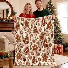 1pc Gingerbread Man Christmas Flannel Blanket, Gingerbread Christmas Tree Candy Cane Snowflake Heart Holly Print Pattern Throw Blanket, Single-Sided Printed Blanket, Sofa Bed Blanket, Winter Holiday Home Decor Christmas Gift - Multicolor - View 6