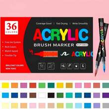 13-60 Colors Acrylic Paint Markers, Soft Brush Tip, Water-Based Acrylic Paint Pens, Smooth Writing, Suitable For Stone, Wood, Glass, Canvas, DIY Crafts - Multicolor - View 10
