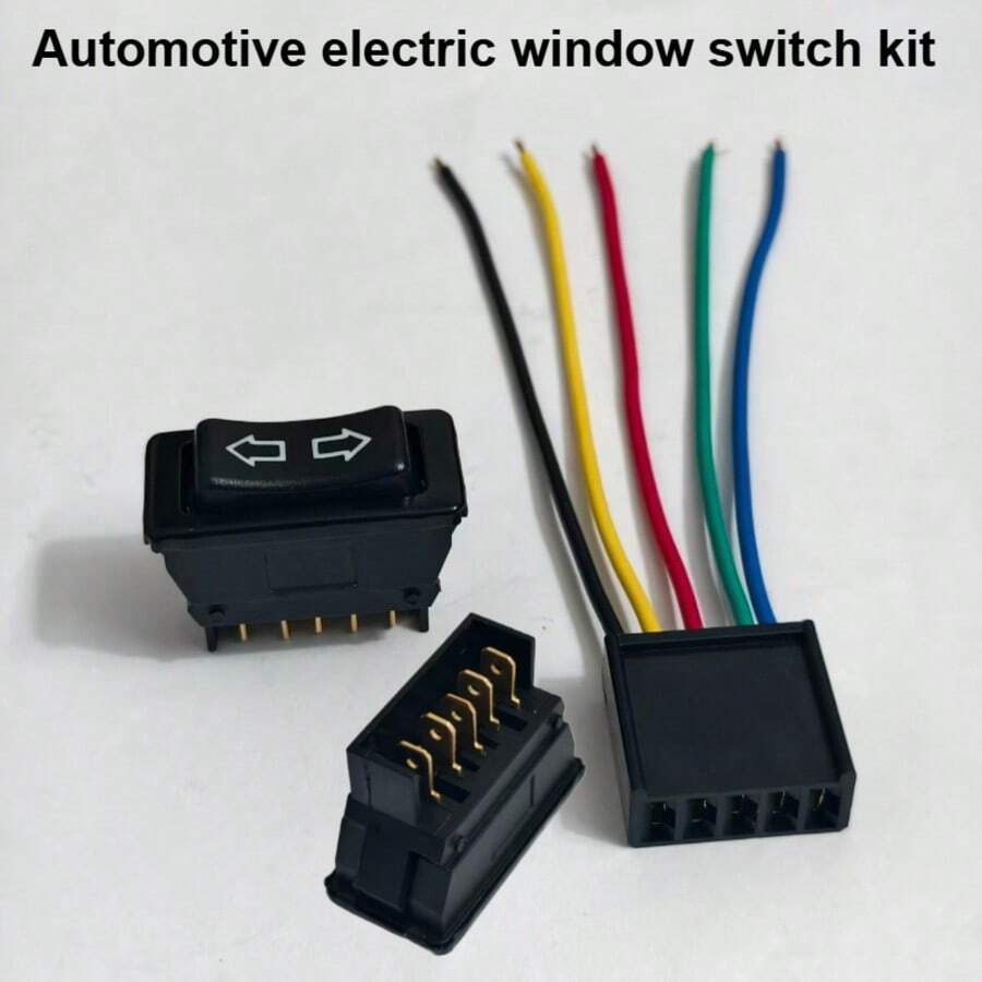 TRTY 2件組 5針通用汽車電動窗開關套件 上/下控制 升降瞬時搖桿開關 含線束 12V 20A 適用於露營車電動窗升降控制