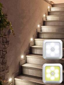 Smart Motion Sensor 6LED Floor Lamp/Pendant Light/Wall Light - Wireless Control, Auto On/Off, Modern Square Design. Suitable For Hallway, Stairs, Living Room, Bedroom (Battery Not Included), Closet, Bedroom, Nightstand, Shoe Cabinet Lighting. Ideal Home Choice, Decorative Sensor Light - Multicolor - View 3