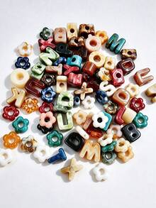 31/63pcs Letter Beads & Flower Set, Random Mix Marble Pattern Letter Beads And Flowers, Paracord Beaded Pendant & Keychain Charm, Colorful Handmade Beaded, Perfect For Jewelry Making, Beading Craft And Christmas Home Decor - Assorted Colors - View 4