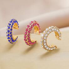 3pcs/Set Fashionable Rhinestone Clip-On Earrings (2cm Diameter, Adjustable) - Multicolor - View 10