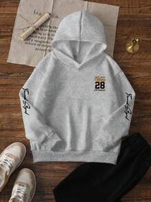 1pc Big Boys American Baseball Style Chicago 28 City Letter Sweatshirt, Heather Grey Vintage Sports Loose Pullover Sweatshirt, Spring/Autumn - Grey - View 4