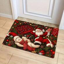 1pc New Christmas Best Seller - Holiday Decoration - Christmas Gift - Santa Claus & Snowman Pattern Floor Mat, Suitable For Living Room, Bedroom, Indoor - Machine Washable - Flannel Material, Soft & Delicate, Skin-Friendly, Pill-Resistant, Easy Care, Odorless - Perfect For Home Decor, Room Decor, Living Room Rug, Bedroom Rug, Bathroom Rug, Kitchen Rug, Area Rug, Hotel Decor - Area Rug, All Season - Multicolor - View 1