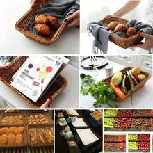 Cesto Organizador Retangular Textura Trançada Porta Frutas Pão Decoração Cozinha Sala - Laranja - Visão 3