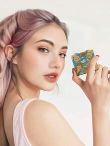 1PC Ins Anime Series Portable Vanity Mirror, Foldable Lightweight Ultra-Thin Convenient Hand Mirror, PU Leather, Suitable For Multiple Scenarios And All People, Foldable Small Square Mirror, Pocket Mirror, Cartoon Cat Grassland Sky Koi Printed Pattern Design, Exquisite Handheld 180° Flip Cover Multi-Function Mini Mirror - Multicolor - View 3
