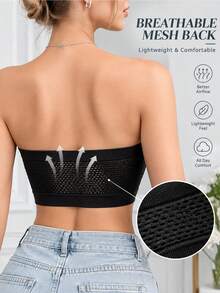 2pcs Women's Wireless Strapless Bandeau Bra, Front Closure Non-Slip Support Bra, Breathable Hollow Mesh Back, Suitable For Daily And Party Wear - Multicolor - View 5