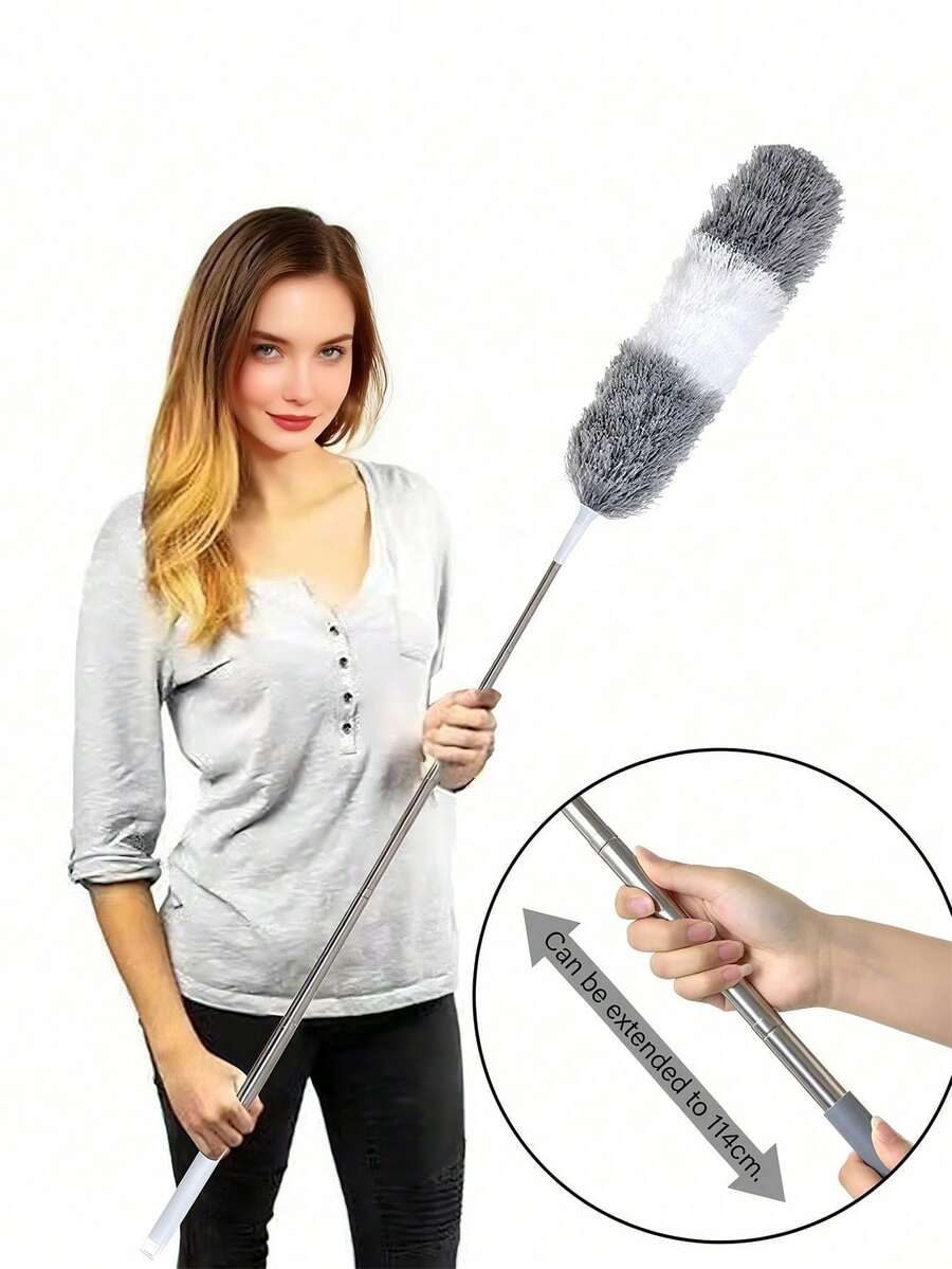 1pc Extendable Microfiber Duster With Stainless Steel Handle And Telescopic Pole, Home Dusting Fiber Brush Gap Cleaning Tool, Extendable Feather Duster, Perfect For Ceiling, Fan And Furniture Cleaning, Household Use - Multicolor - View 1