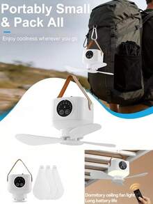 1pc Outdoor Portable Hanging Fan With LED Light, Remote Control Rechargeable Camping Ceiling Fan, 4 Adjustable Wind Speeds, Soft Quiet Blades, Suitable For Camping, RV, Bedroom Tent Light Fan - Multifunctional Outdoor Ceiling Fan Light - View 6