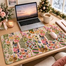 1 buah Alas Meja Kolase Bunga dan Hewan Boho Vintage, Pelindung Meja Rias Serbaguna, Alas Seni Kuku, Alas Mouse Desktop Besar untuk Wanita, Kamar Tidur & Kantor, S/M/L/XL - View 2