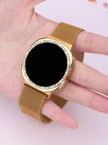 磁吸環米蘭尼斯錶帶 + 水鑽鑲嵌錶殼，相容 Galaxy Watch9/8 40mm 44mm，柔軟透氣貼身可調節金屬網狀錶帶，時尚奢華防摔硬 PC 錶殼，相容 Galaxy Watch 女款休閒運動商務派對錶帶與錶殼套組，易佩戴，舒適耐用 - 米蘭錶帶+鑲鑽錶殼-金色 - 查看 6