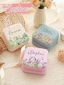 Personalized Jewelry Box, Portable Jewelry Box, Women's Small Jewelry Box, Minimalist Home Jewelry, Customized Beige Bridesmaid Jewelry Box, Fabric Lining, Zipper Closure, Classic Style, Jewelry Gift Box, Jewelry Box - Multicolor - View 6