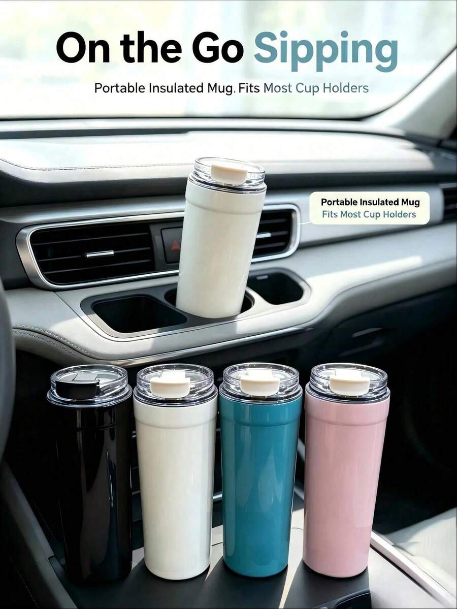 550ml Highly Attractive Antibacterial Stainless Steel Insulated Coffee Cup, Durable And Drop-Resistant, Suitable For Office Workers, Teachers, Drivers, Home Use, Etc. - Multicolor - View 1
