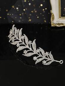 1pc Rhinestone Leaf Bridal Hair Vine Crystal Wedding Headband Prom Hair Accessories - Silver - View 10