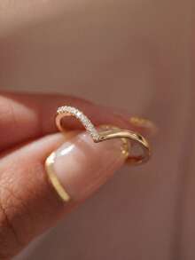 1pc Minimalist Curved Ring, Suitable For Women & Girls Date Gift, Elegant Exquisite Jewelry - Gold - View 1