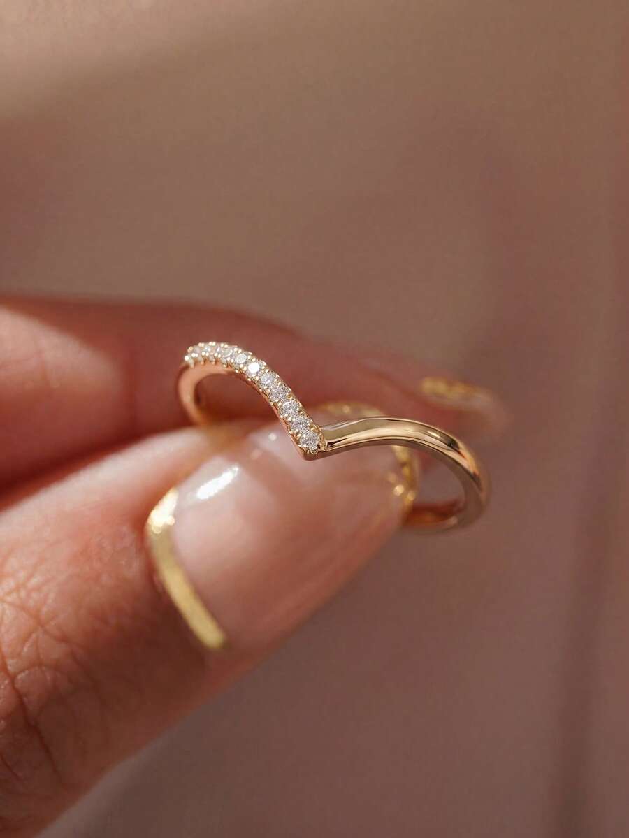 1pc Minimalist Curved Ring, Suitable For Women & Girls Date Gift, Elegant Exquisite Jewelry - Gold - View 1