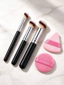 Makeup Brush Set, Soft Face Makeup Brushes With Black Handles, Angled, Flat And Rounded Brush Heads For Foundation, Blush, Powder And Concealer, Cosmetic Brushes For Women, Girls, Beginners, Daily Makeup And Travel - Multicolor - View 5