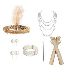 7pcs 1920s Vintage Accessories, Including Headpiece, Necklace, Bracelet, Gloves, Costume Props And 2 Pairs Of Earrings, Suitable For Halloween Theme Matching - Multicolor - View 8