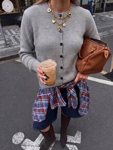 Spring Autumn Winter New Women's Minimalist Solid Color Pique Textured Casual Loose Commute Lazy Comfortable Versatile Long Cardigan Sweater Knitwear - Grey - View 2