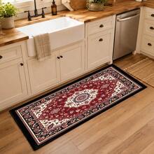 1pc Kitchen Mat, Soft Faux Cashmere Material Floor Mat, Persian Style Pattern Rug, Suitable For Kitchen, Bathroom, Bedroom, Entryway, Anti-Slip Decorative Mat, Multi-Scene Use, Room Decor, Holiday Gift - Multicolor - View 4