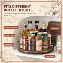 1PC Rotating Solid Wood Desktop Storage Cabinet, 360° Rotatable Tray Sundries Organizer, Multi-Functional Wooden Storage Rack For Desktop Arrangement, For Bedroom, Kitchen, Living Room, Office, Housewarming Holiday Gift - Brown - View 6