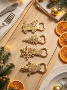 1pc Christmas Bottle Opener, Snowman, Christmas Tree, Snowflake And Gift Cart Pattern, Holiday Bar Tool, Unisex Christmas Stocking Stuffer Gift - View 6