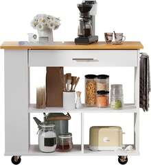 1 Pieza Isla de Cocinaóvil con Ruedas, Carrito de Cocina con Almacenamiento, 1 Cajón, 3 Estantes Abiertos y Estante de Especias Lateral, Diseño Moderno en Blanco para Cocina y Comedor - Albaricoque - Ver 4