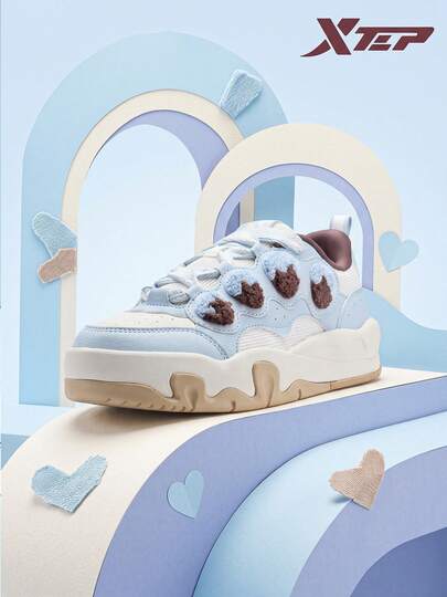 XTEP--Cream Cocoa Casual Shoes Women's Shoes Summer New Style Skate Shoes Chunky Sneakers Women's Versatile Sports Shoes Clear Blue/Sail White