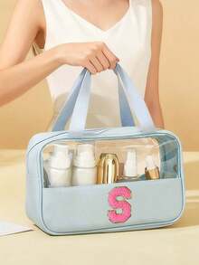 2/1pc Transparent PVC Material Toiletry Bag, Letter Makeup Bag With Embroidered Letters, Waterproof Travel Toiletry Bag, Letter Zipper Makeup Storage Bag, Cosmetic Organizer Bag, Portable Travel Makeup Bag, Suitable For Travel Toiletries - Multicolor - View 4