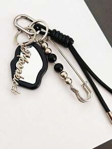 Minimalist Fashionable Cute Bag Charm, Heart-Shaped Decoration With Silver Beads And Bow, Suitable For Daily Matching And Gifting, Can Be Used As Bag Charm Or Keychain - Black - View 2