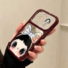 Cute Bow & Star Small Jade Design Phone Case With Large Window, Creative Full Coverage Anti-Drop Protective Cover For IPhone 18 Pro Max 18 Pro 17 Pro Max 17 Pro 16 Pro Max 15 14 Pro 13 12 Pro 11 Pro Max, Camera Protection, Glossy Soft Edge Shockproof Protective Shell - Cherry Red - View 5