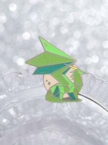 1 Pc Glitter Green Geometric Origami Pterosaur Enamel Pin, Polygon Winged Dinosaur Lapel Brooch For Backpack Jacket Clothing Decoration Gift - Multicolor - View 5