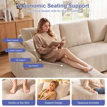 OYAJIA 240cm Boneless Couch, Compressed Sofa For Living Room L-Shaped Modular Left Hand Facing Sofa Chaise Sectional With High Polymer Sofa Fabric, Memory Foam, No Assembly - Beige - View 4
