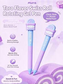 1/4pcs Swiss Roll Cake Fragrance Stress Relief Clickable Neutral Pens, Cute Dessert Shaped Rotating Stress Relief Pens, ST Tip Quick-Dry Ink Student Exam Practice Planner Stationery, Office And Study Supplies - Sets - View 7