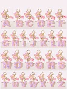 Women's Fashion Initial Keychain With Cute Butterfly Tassel Sequin Resin Letter Key Ring Pendant, Backpack Wallet Handbag Car Key Chain Charm, Valentine's Day Gift For Girlfriend - Pink - View 8