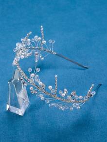 1pc Shiny Rhinestone Crystal Decorated Handmade Soft Headband, Suitable For Bride Wedding, Daily Wear, Party Birthday Elegant Hair Accessory - Silver - View 4