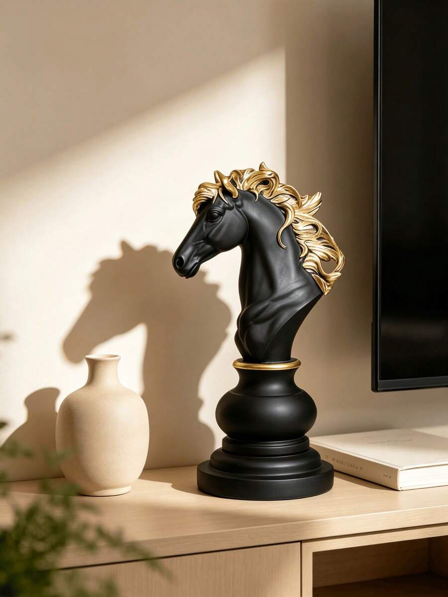 White And Gold Unicorn Horse Head Bust Sculpture, Chess Piece Style Decorative Statue, Modern Elegant Home Decor Ornament, Suitable For Living Room, Dining Room, Entryway, Console Table, Shelf, Artistic Animal Decor Centerpiece Gift - A - View 1