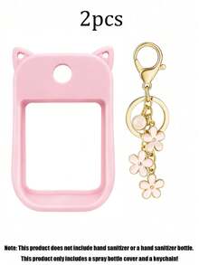 2pcs/1pc/Set (30ml) Hand Sanitizer Spray Protective Cover, 26 Flower & Letter Pearl Decor Spray Bottle Charm, Silicone Mouse Ear Shaped Spray Bottle Anti-Fall Protective Case, Perfume Bottle, Travel Bottles - Pink - View 8