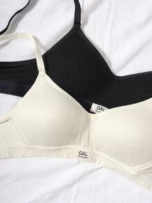 2pcs/Set Girls Ribbed Bra, Skin-Friendly, Suitable For 13-16 Years Old - Multicolor - View 3