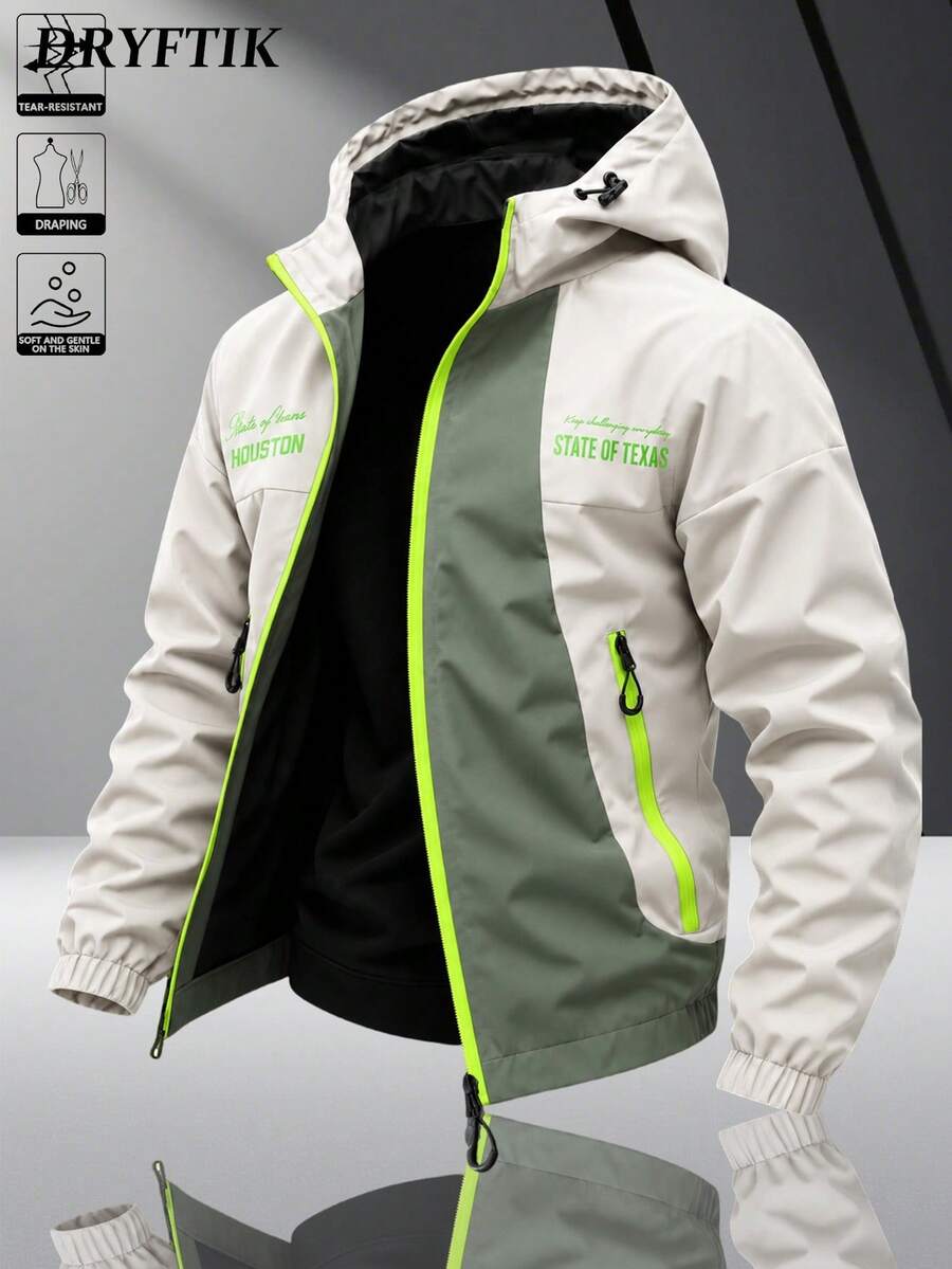 Men's Outdoor Hooded Softshell Jacket, American Retro Casual Functional Long Sleeve Outerwear, Youth Streetwear Functional Long Sleeve Jacket - Beige - View 1